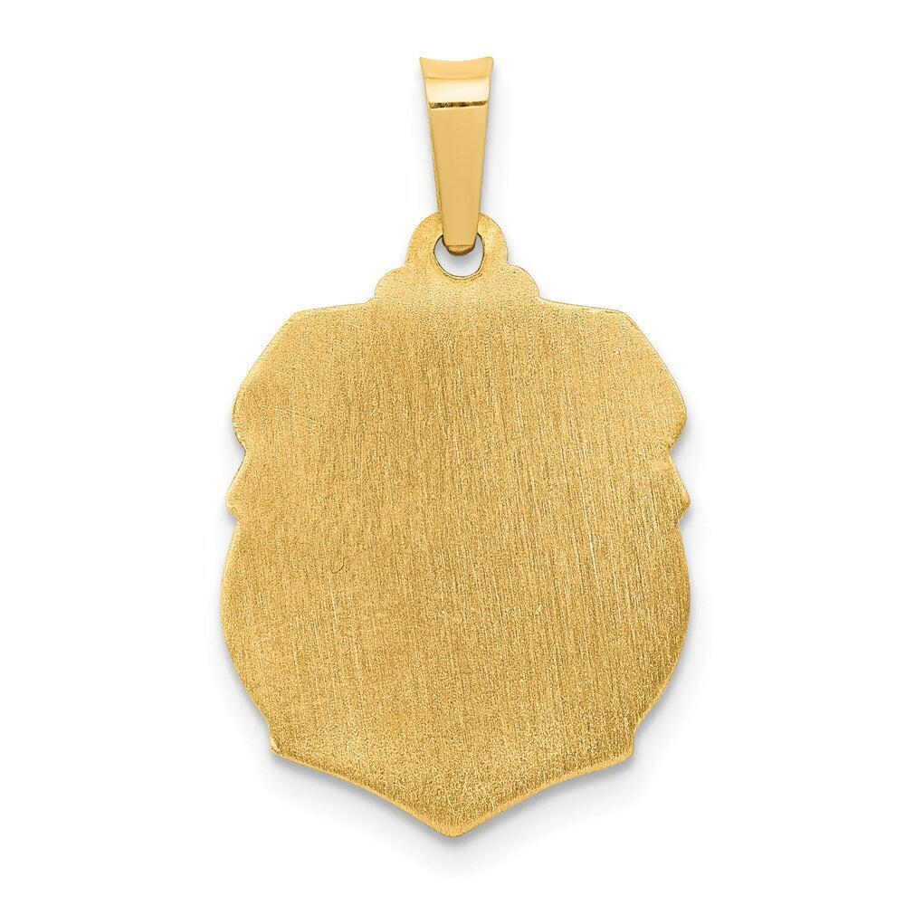 14k Yellow Gold Polished and Satin St Michael Badge Medal Hollow Pendant