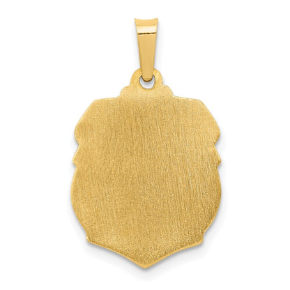 14k Yellow Gold Polished and Satin St Michael Badge Medal Hollow Pendant