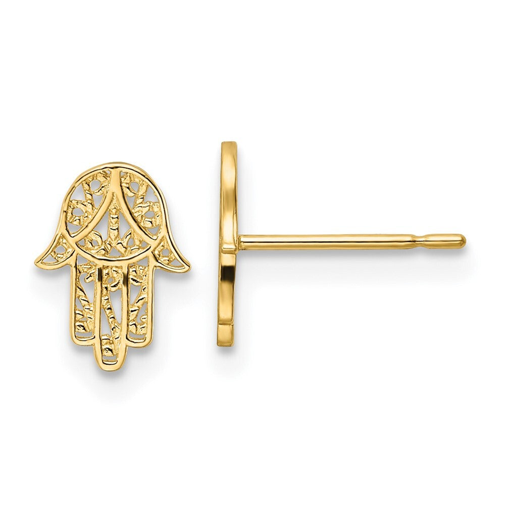14k Yellow Gold Hamsa Stud Earrings Gift for Women