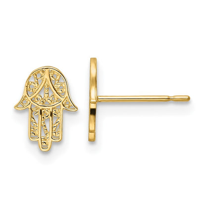 14k Yellow Gold Hamsa Stud Earrings Gift for Women