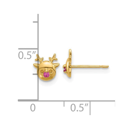 14k Yellow Gold Polished Cubic Zirconia Reindeer Stud Earrings Gift for Women