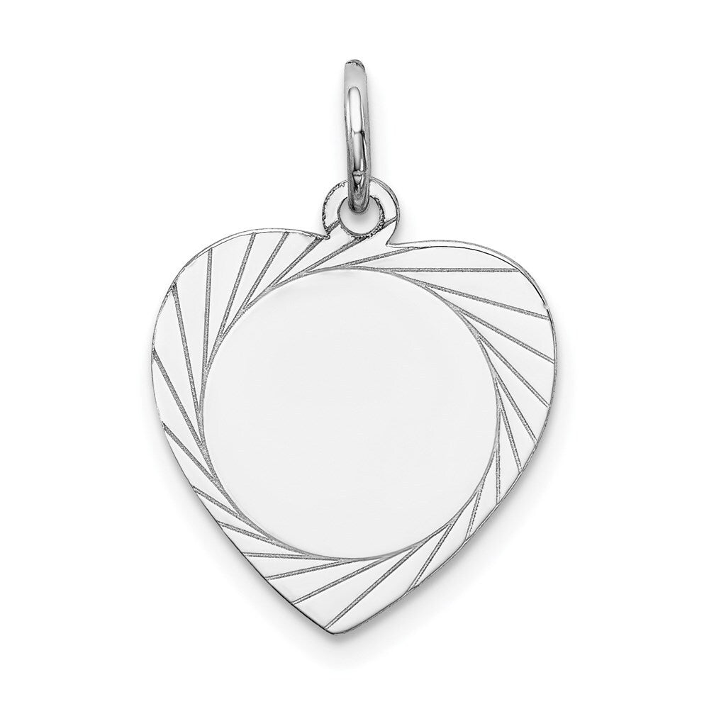 14k White Gold Etched Design .013 Gauge Engravable Heart Charm Pendant for Women