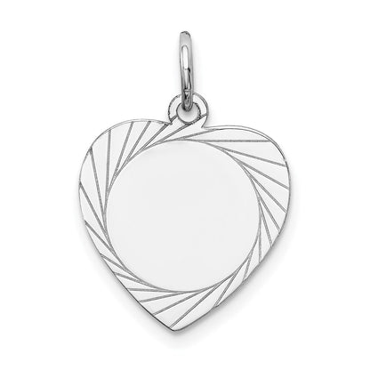 14k White Gold Etched Design .013 Gauge Engravable Heart Charm Pendant for Women