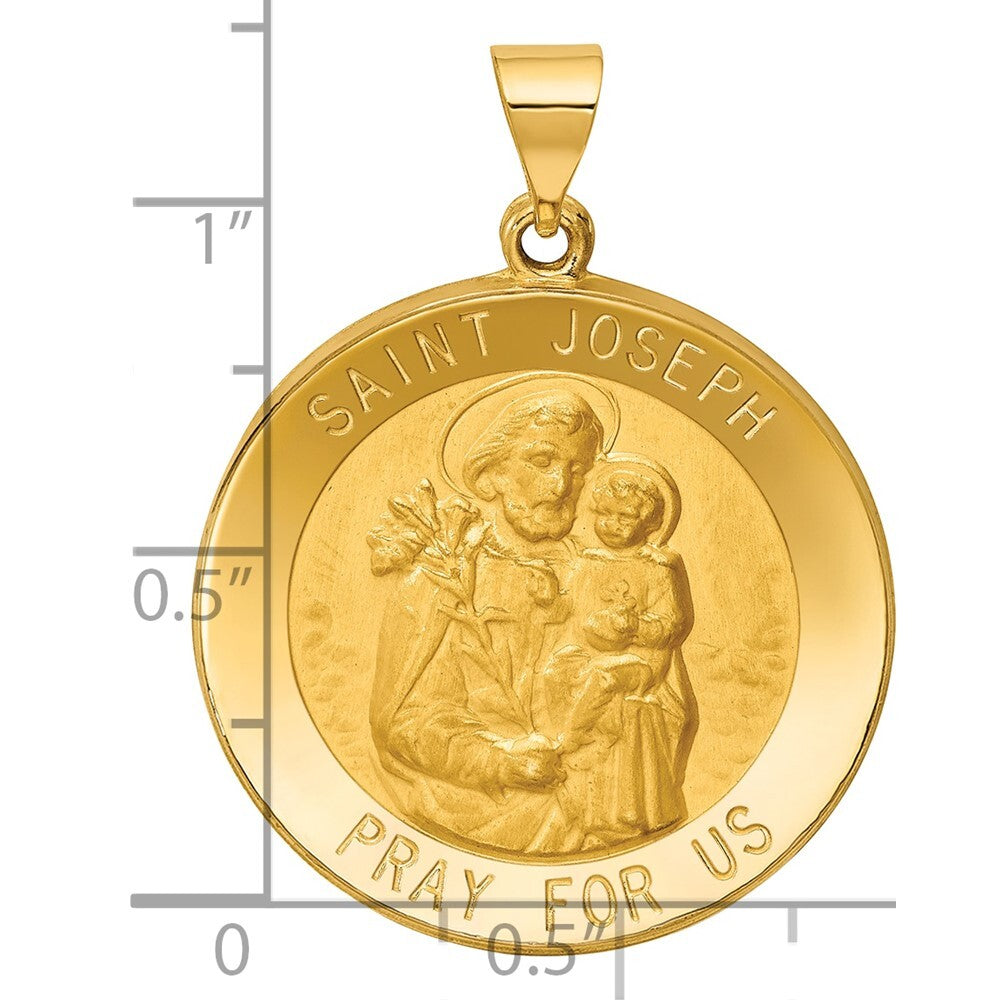 14k Yellow Gold Polished and Satin St Joseph Medal Hollow Pendant for Women