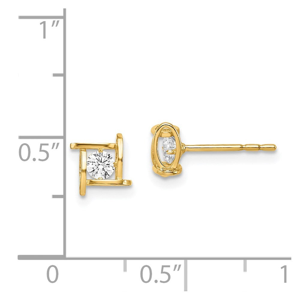 14k Yellow Gold Cubic Zirconia Square Stud Earrings Gift for Women