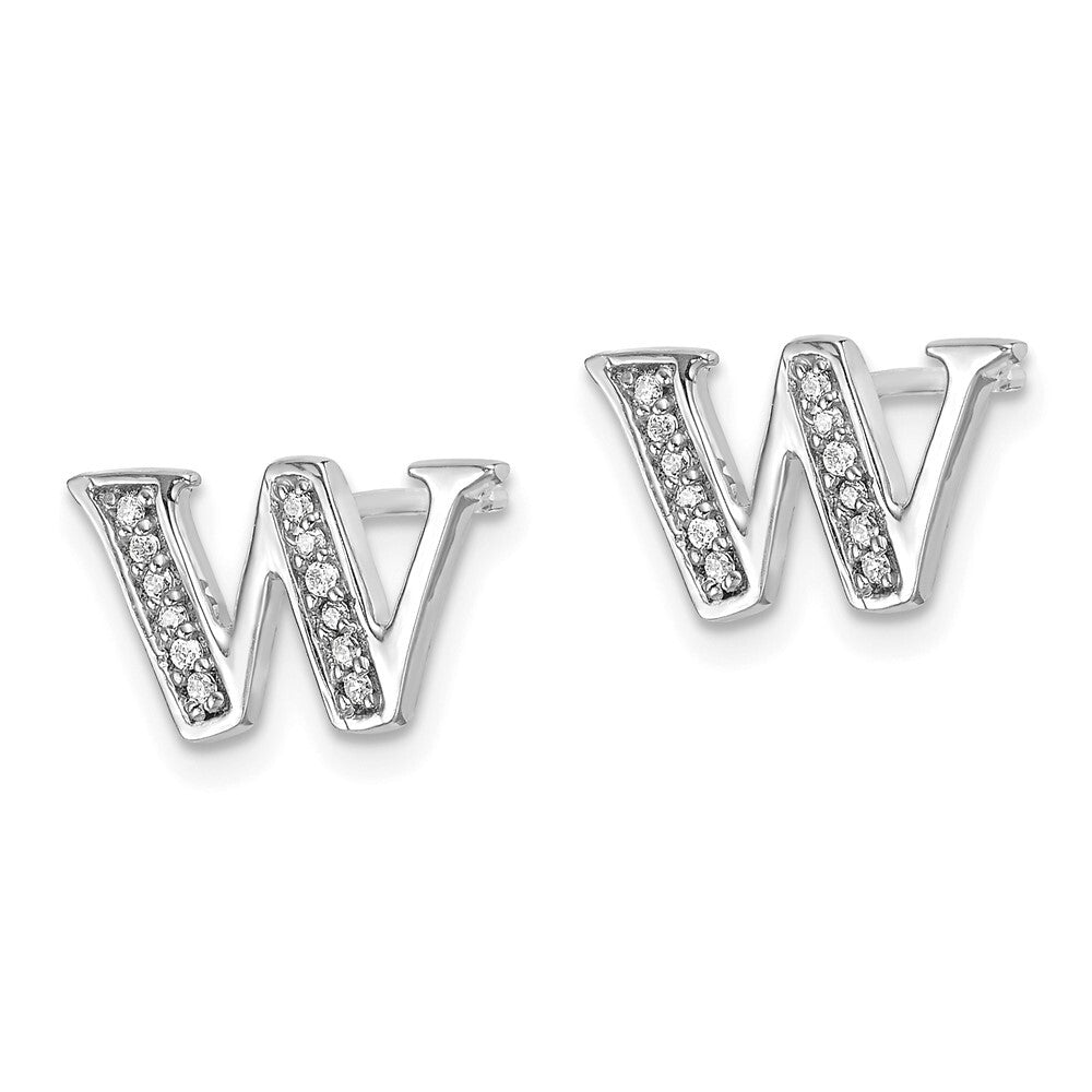 14k White Gold Diamond Initial W Stud Earrings