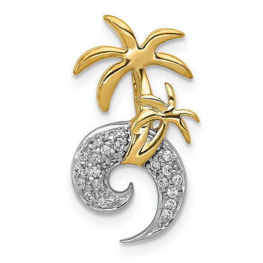 14k Two-Tone Gold Diamond Double Palm Tree and Wave Chain Slide