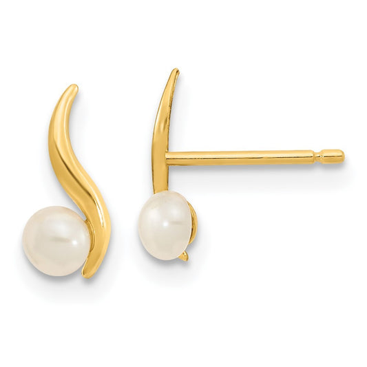14k Yellow Gold Polished 3.25mm Freshwater Cultured Pearl Earrings