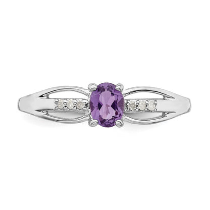 Sterling Silver Rhod-plated Diamond Amethyst Ring Size 8