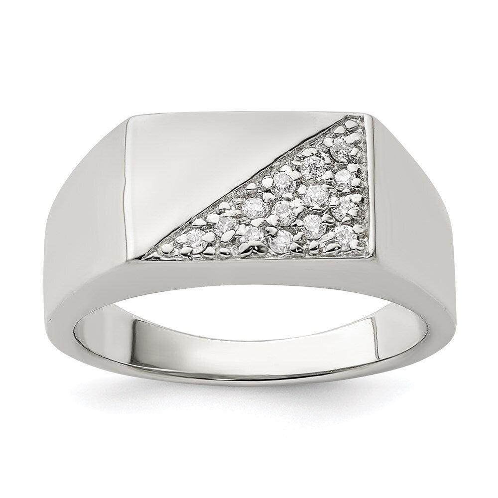 Sterling Silver Rhodium Plated Men's Cubic Zirconia Fashion Ring Size 10