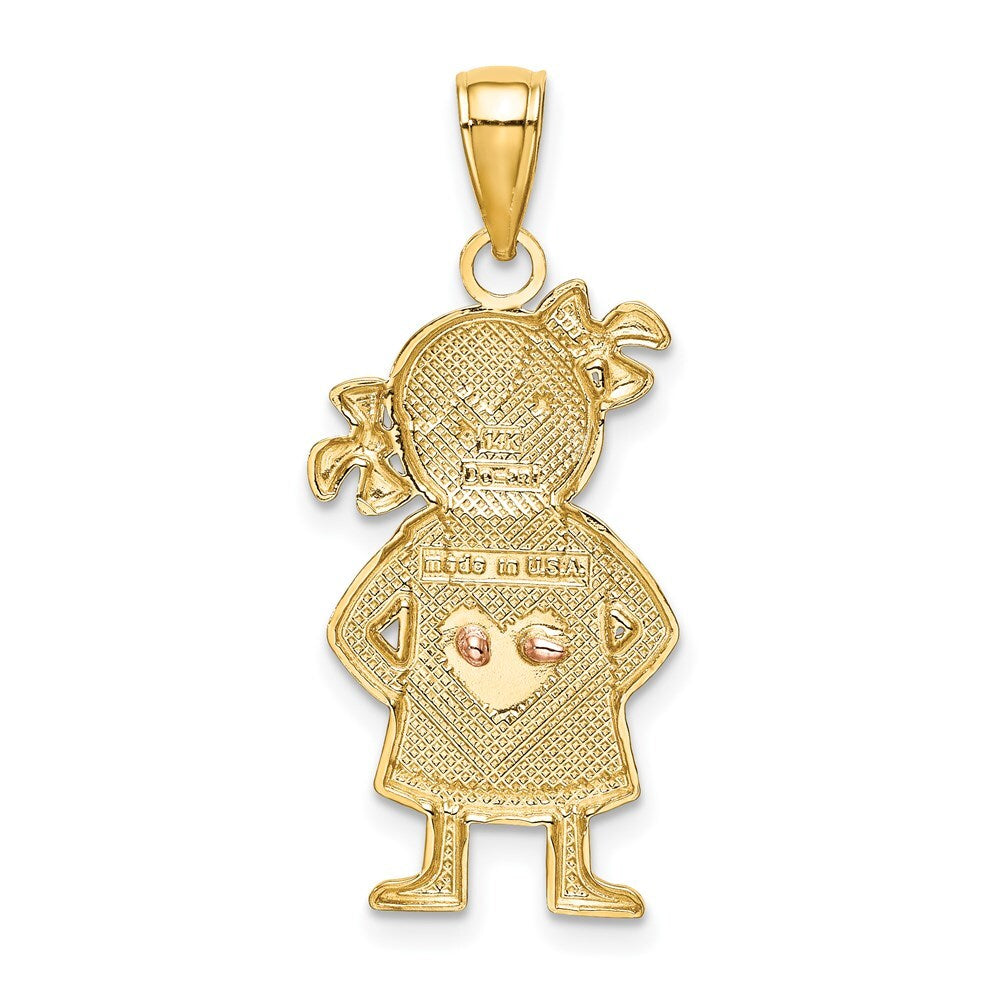 14k Yellow and Rose Gold Rhodium Girl Pendant for Women