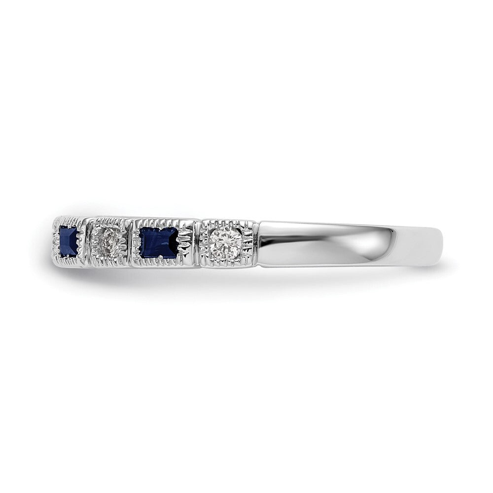 14k White Gold 1/10 carat Diamond and Blue Sapphire Complete Band Size 7