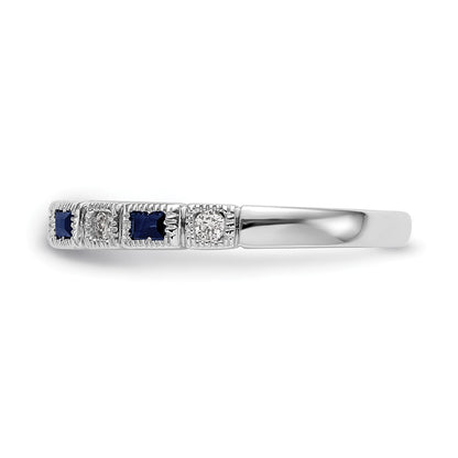 14k White Gold 1/10 carat Diamond and Blue Sapphire Complete Band Size 7