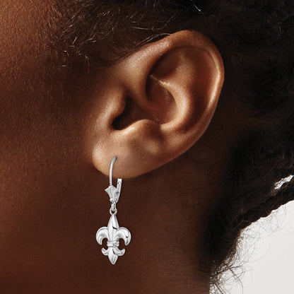 14K White Gold Small Fleur-de-Lis Drop Dangle EARRINGS