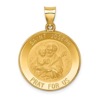 14k Yellow Gold Polished and Satin St Joseph Medal Hollow Pendant