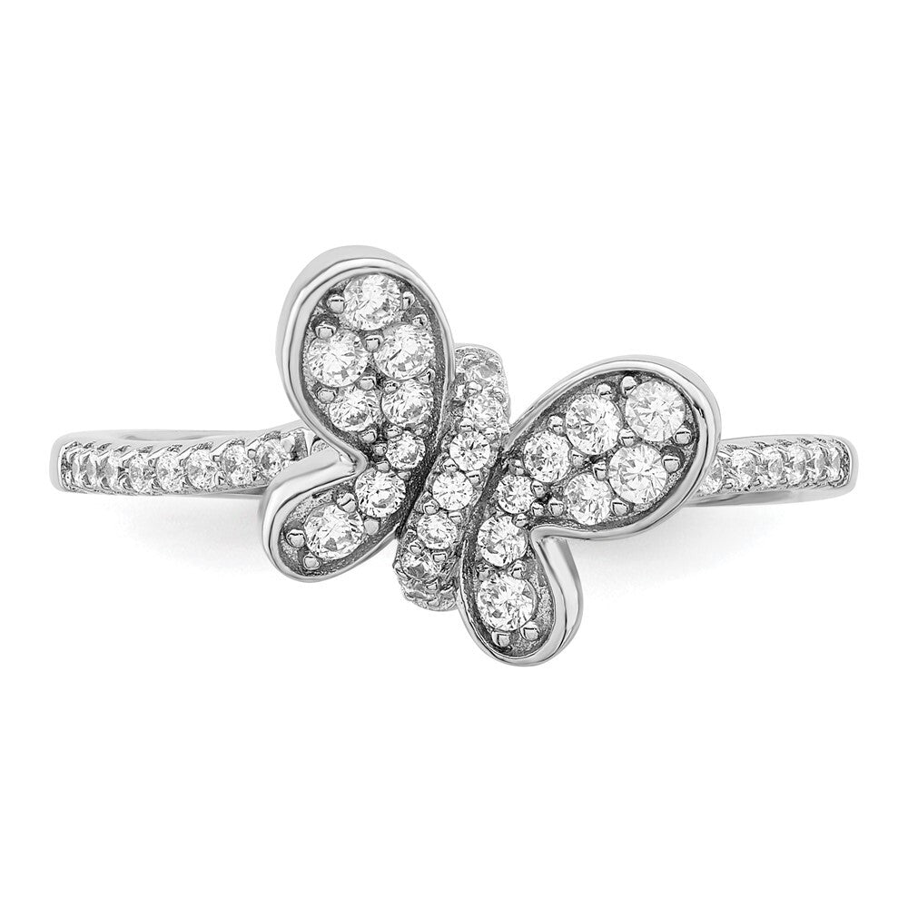 Sterling Silver Rhodium-plated CZ Butterfly Ring Size 7