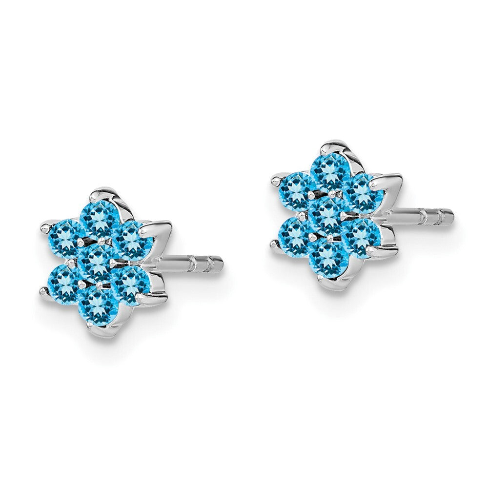 14k White Gold Blue Topaz Floral Stud Earrings