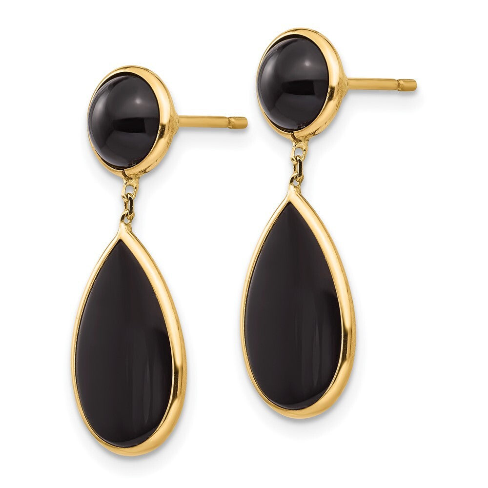 14k Yellow Gold Onyx Teardrop Dangle Earrings Gift for Women