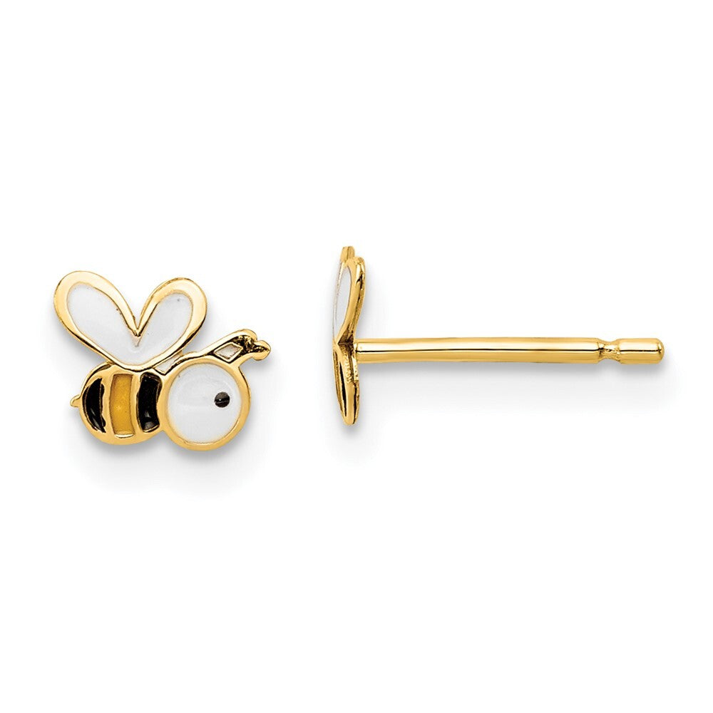 14k Yellow Gold Enamel Bumble Bee Stud Earrings Gift for Women