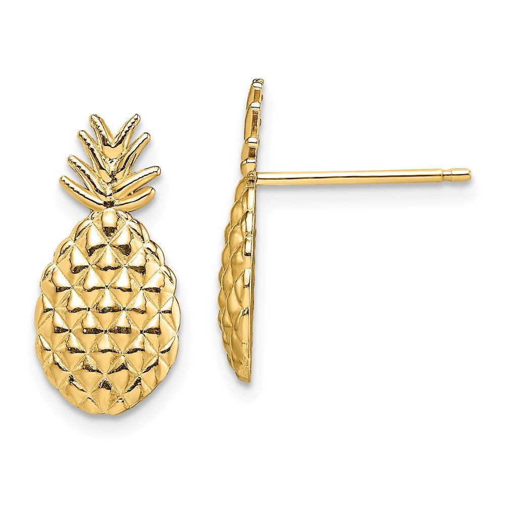 14k Yellow Gold Textured Pineapple Stud Earrings Gift for Women