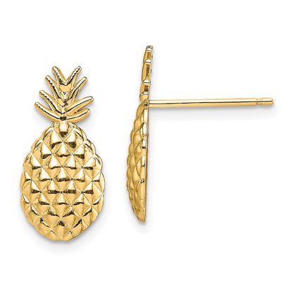 14k Yellow Gold Textured Pineapple Stud Earrings Gift for Women