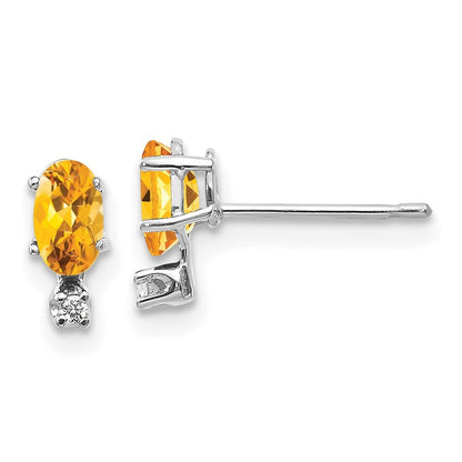 14K White Gold Diamond and Citrine Birthstone Stud Earrings Gift for Women