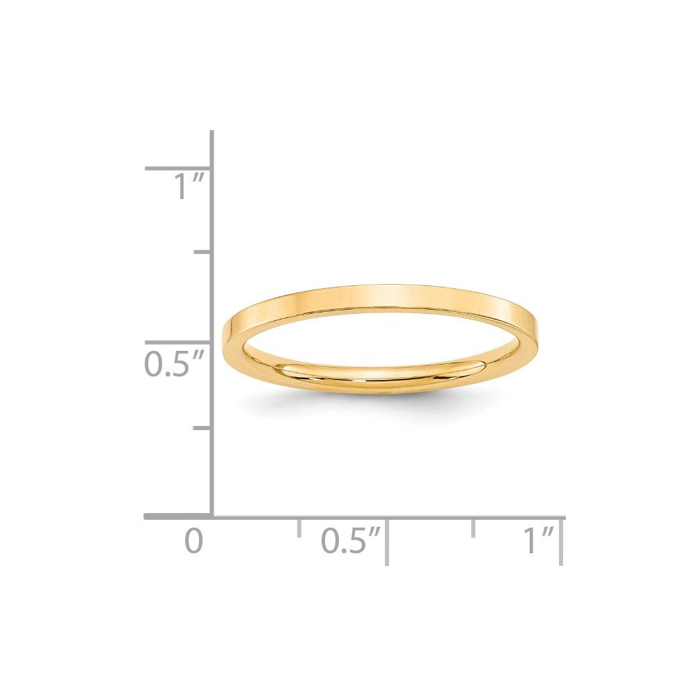 14K Yellow Gold 2mm Standard Weight Flat Comfort Fit Wedding Band Size 7