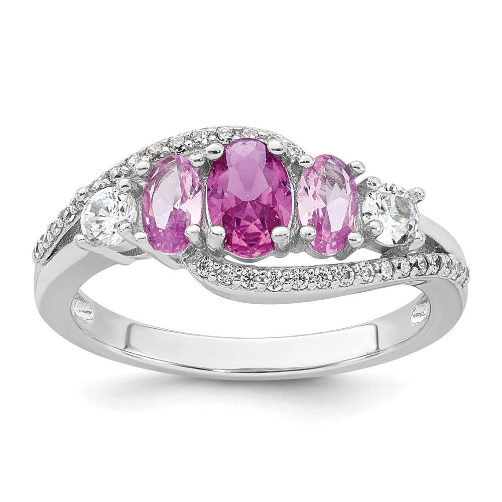 Sterling Silver RH-plated Polished CZ 5 Stone Ring Size 7