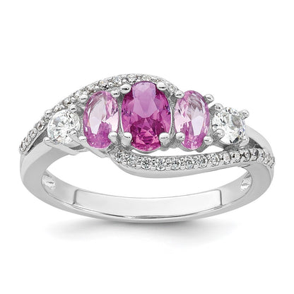 Sterling Silver RH-plated Polished CZ 5 Stone Ring Size 7