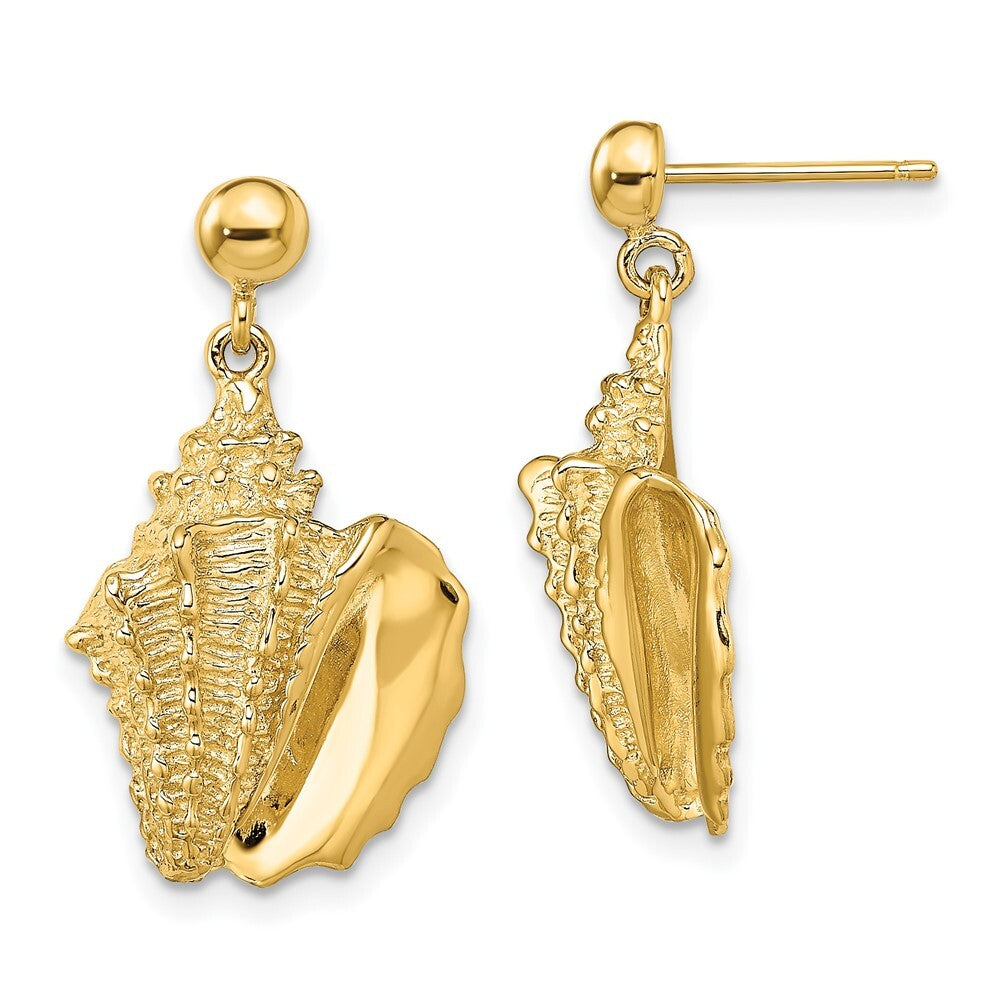 14k Yellow Gold 2-D Conch Shell Dangle Earrings