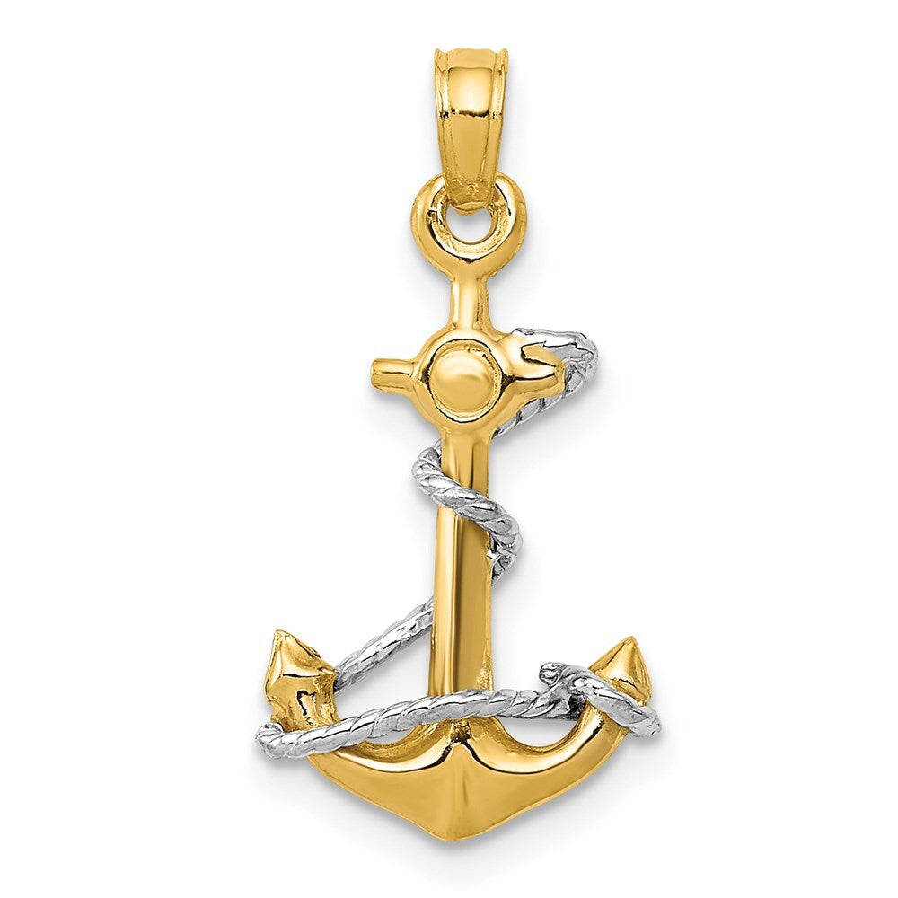 14k Two-tone Gold 3D Anchor Rope Pendant for Women