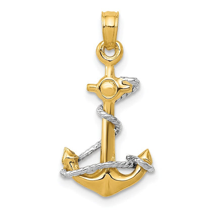 14k Two-tone Gold 3D Anchor Rope Pendant for Women