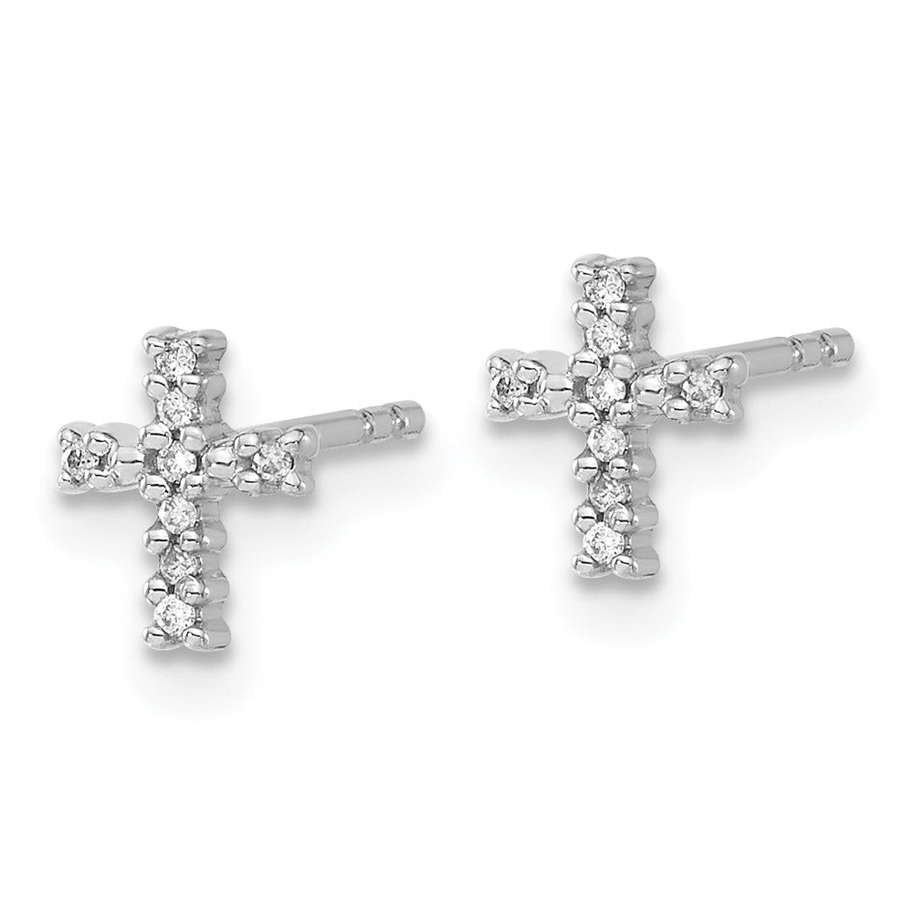 14k White Gold Polished Diamond Cross Earrings