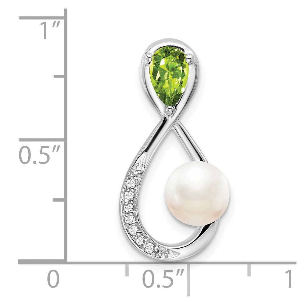14k White Gold Peridot/FWC Pearl/Diamond Infinity Chain Slide Pendant for Women