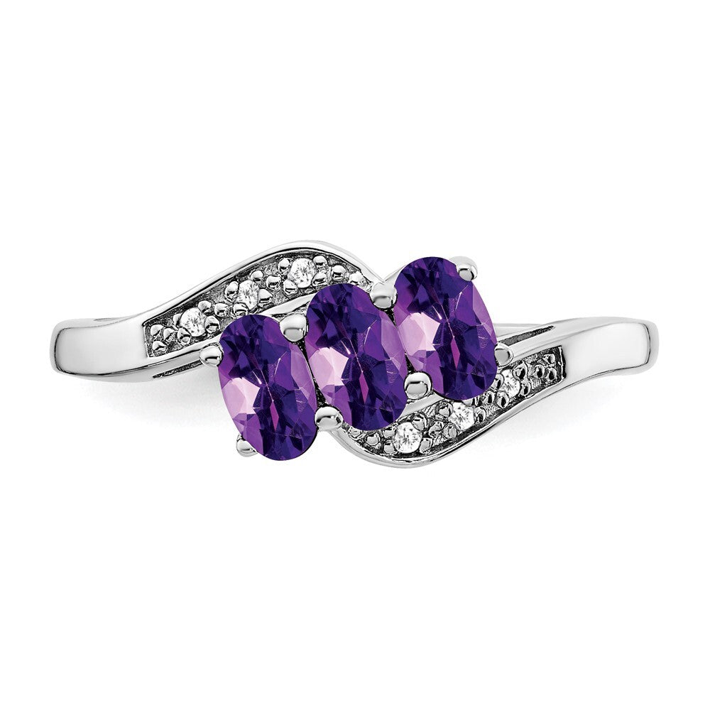 Sterling Silver Rhodium-plated Amethyst and Diamond Ring Size 7