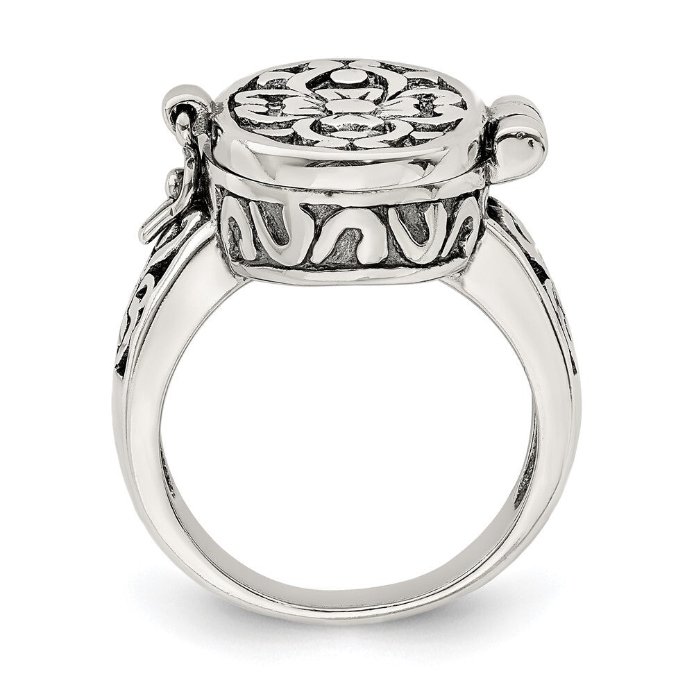Sterling Silver Antiqued Oval Locket Ring Size 8