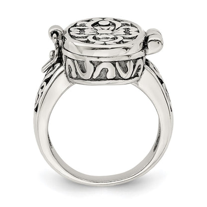 Sterling Silver Antiqued Oval Locket Ring Size 8
