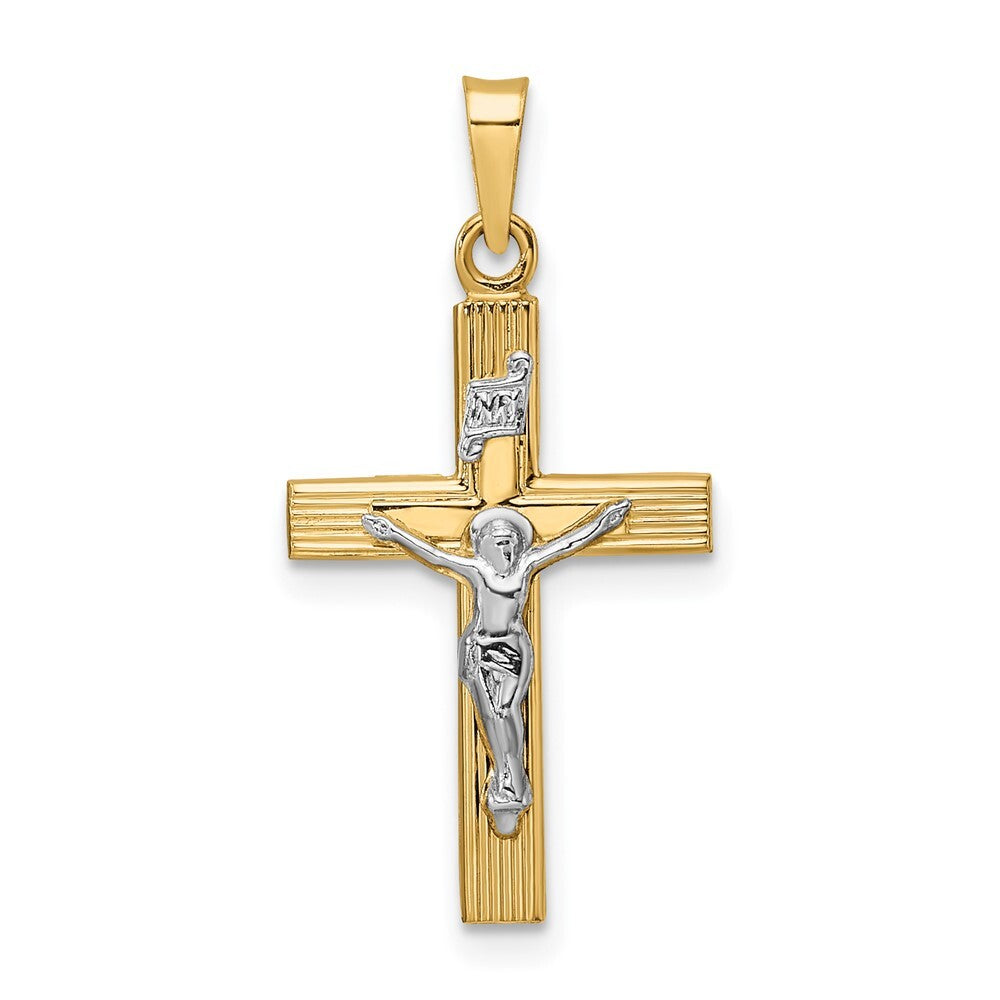 14k Two-tone Gold Polished Solid INRI Crucifix Pendant for Women