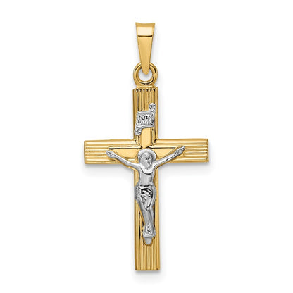 14k Two-tone Gold Polished Solid INRI Crucifix Pendant for Women