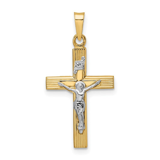 14k Two-tone Gold Polished Solid INRI Crucifix Pendant for Women