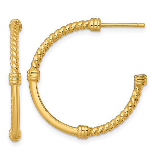 Sterling Silver Gold-tone Polished and Twisted 30.0mm Post C-Hoop Earrings