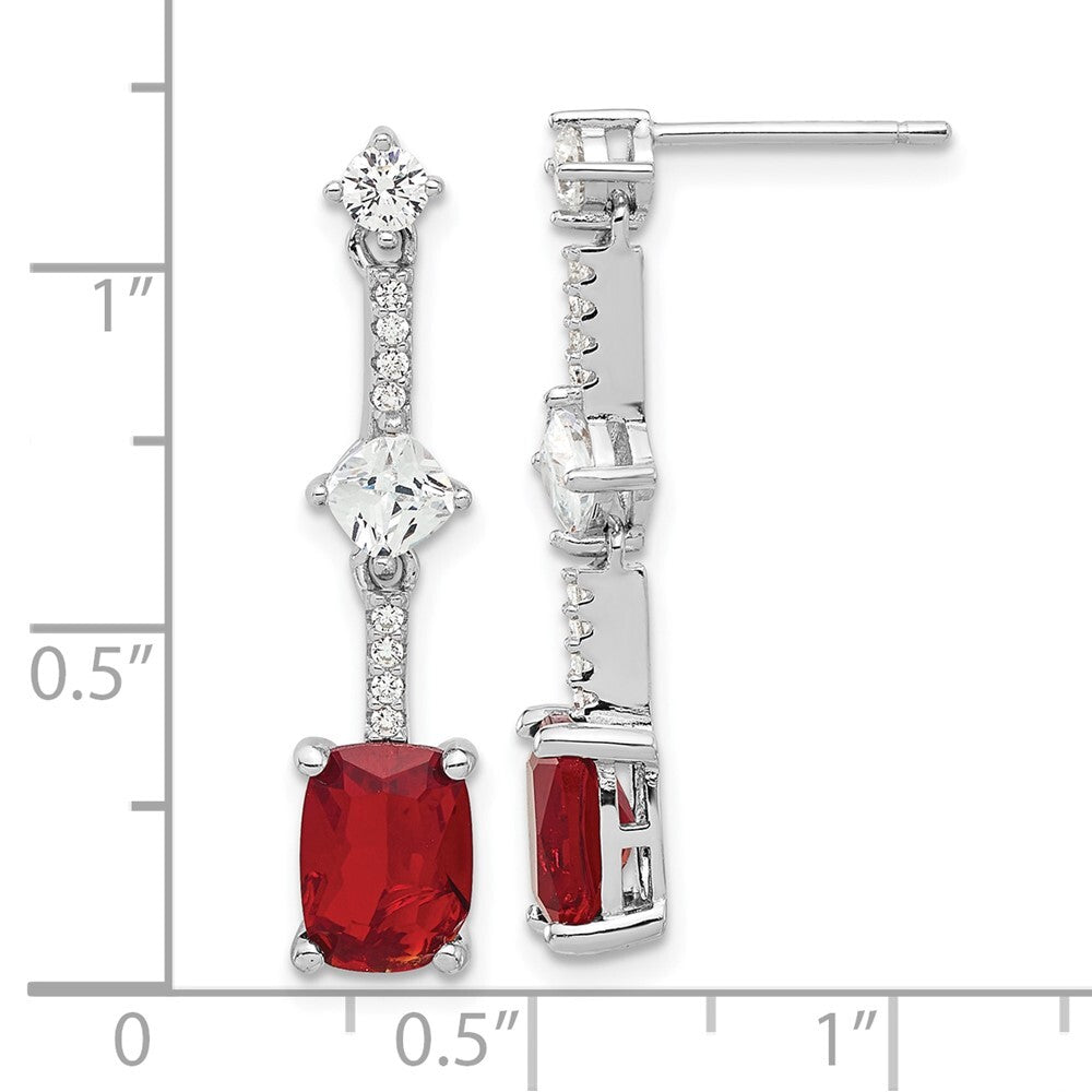 Sterling Silver Rhod-plated Fancy Red & White Cubic Zirconia Dangle Earrings