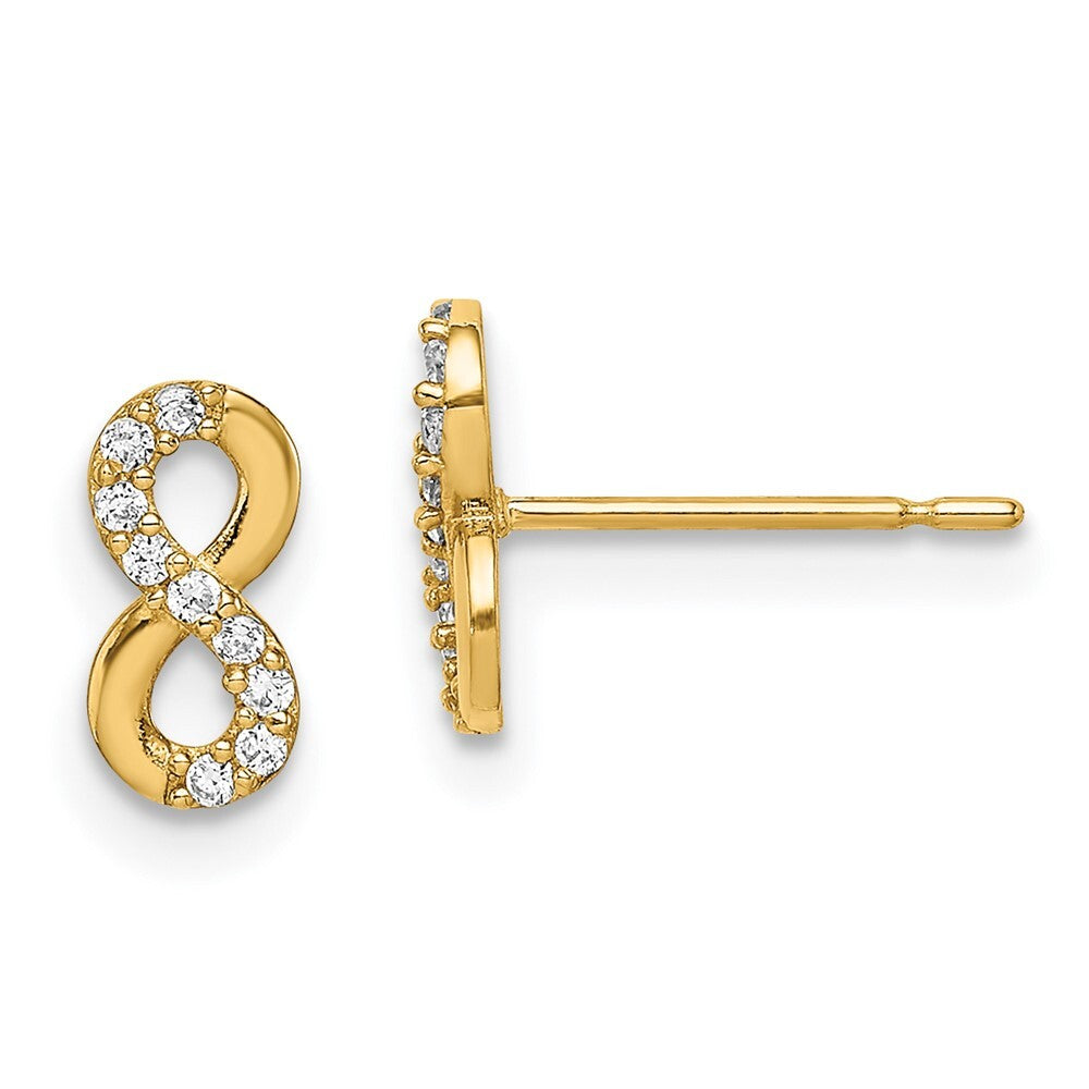 14k Yellow Gold Infinity Symbol Cubic Zirconia Stud Earrings Gift for Women