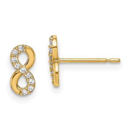 14k Yellow Gold Infinity Symbol Cubic Zirconia Stud Earrings Gift for Women