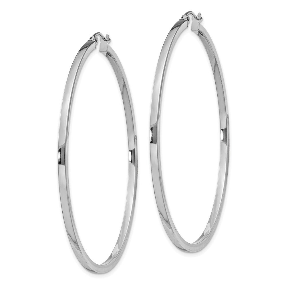 Sterling Silver Rhodium-plated 2x55mm Square Tube Hoop Earrings