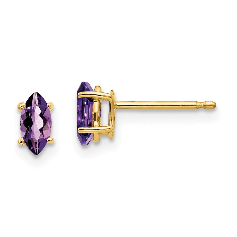 14k Yellow Gold 6x3mm Marquise Amethyst earring Gift for Women