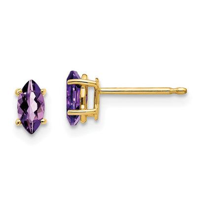 14k Yellow Gold 6x3mm Marquise Amethyst earring Gift for Women