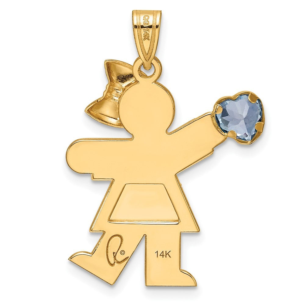 14k Yellow Gold Girl with Cubic Zirconia March Birthstone Charm