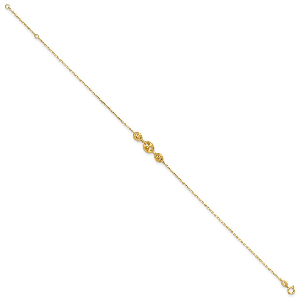 14k Yellow Gold Fancy Mariner Link 10" Anklet
