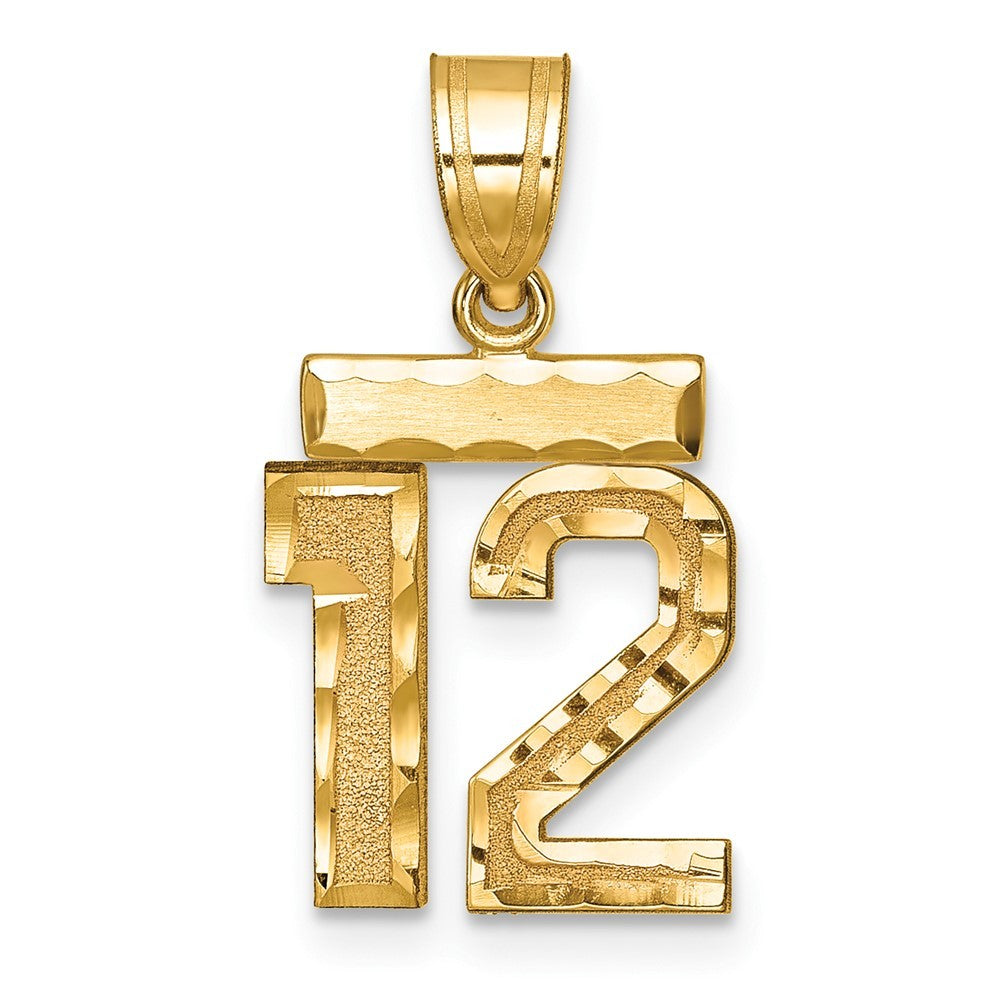 14k Yellow Gold Small Brushed Diamond-cut Number 12 Charm